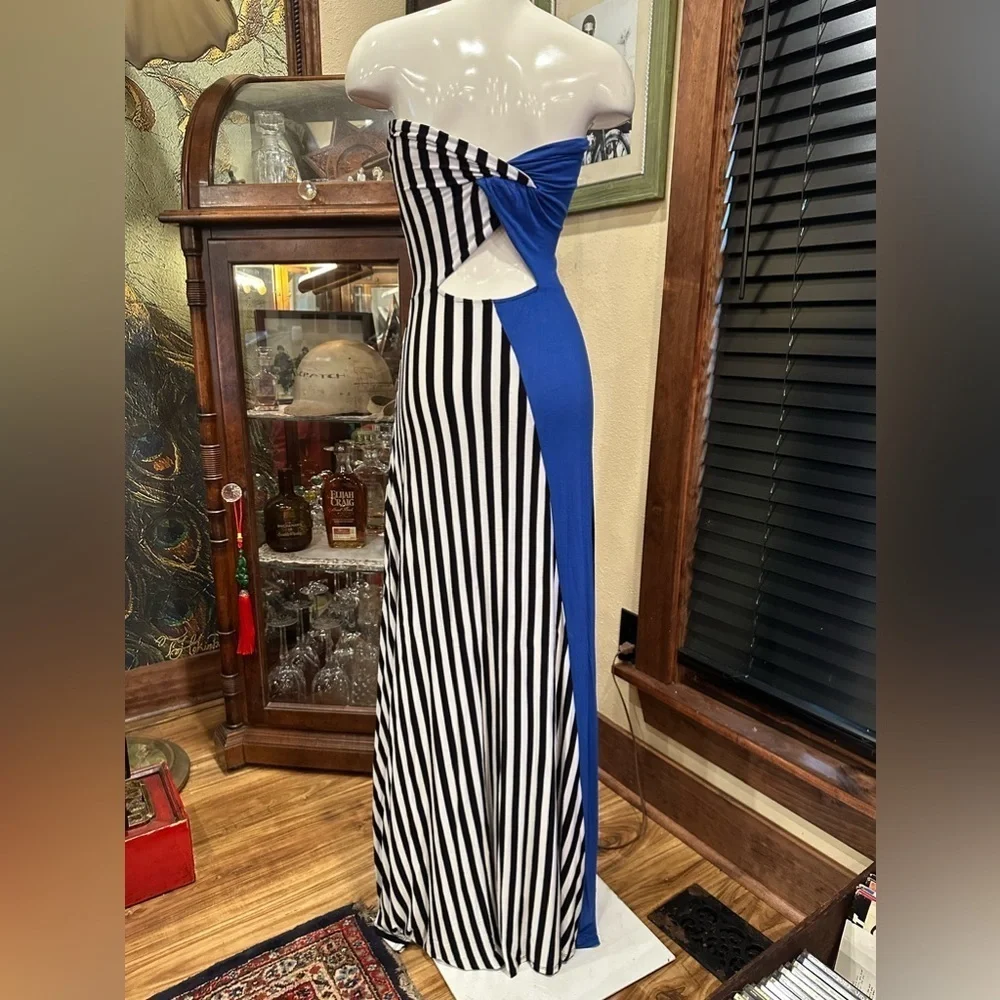 REMAIN Colorblock Striped Strapless Maxi Dress Cutout Back XS Coastal Boho
